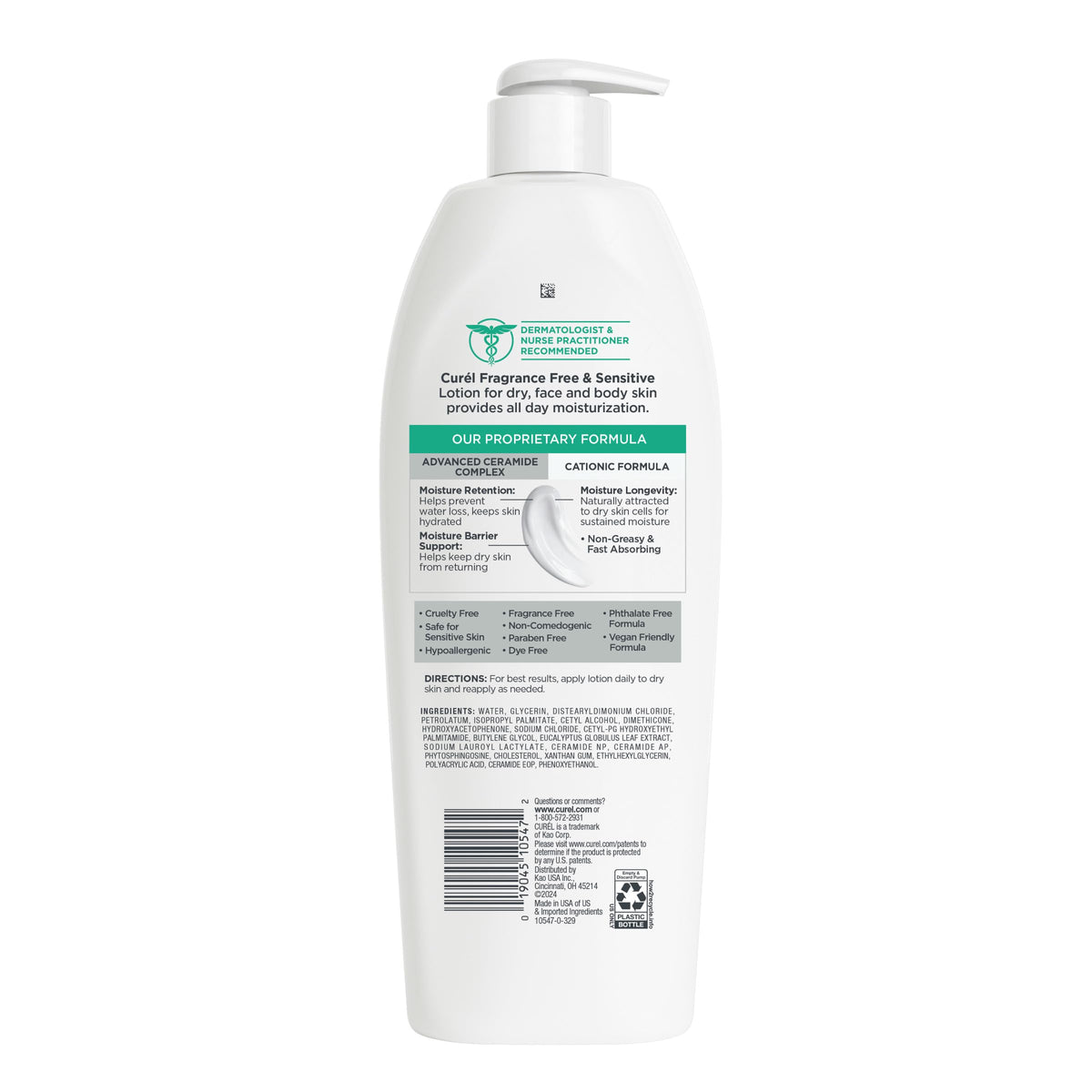 Curel Fragrance Free Comforting Body Lotion, Unscented Dry Skin Moisturizer for Sensitive Skin, with Advanced Ceramide Complex, Repairs Moisture Barrier, 20 oz Curel