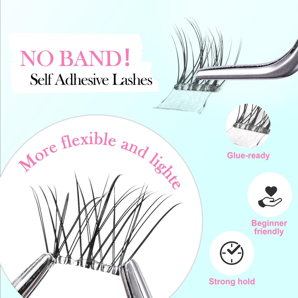 GAQQI Self Adhesive Eyelash Clusters, Natural Pre Glued Lashes 10-16mm,LACE GAQQI