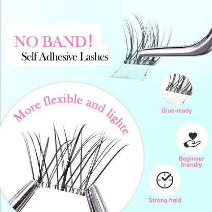 GAQQI Self Adhesive Eyelash Clusters, Natural Pre Glued Lashes 10-16mm,LACE GAQQI