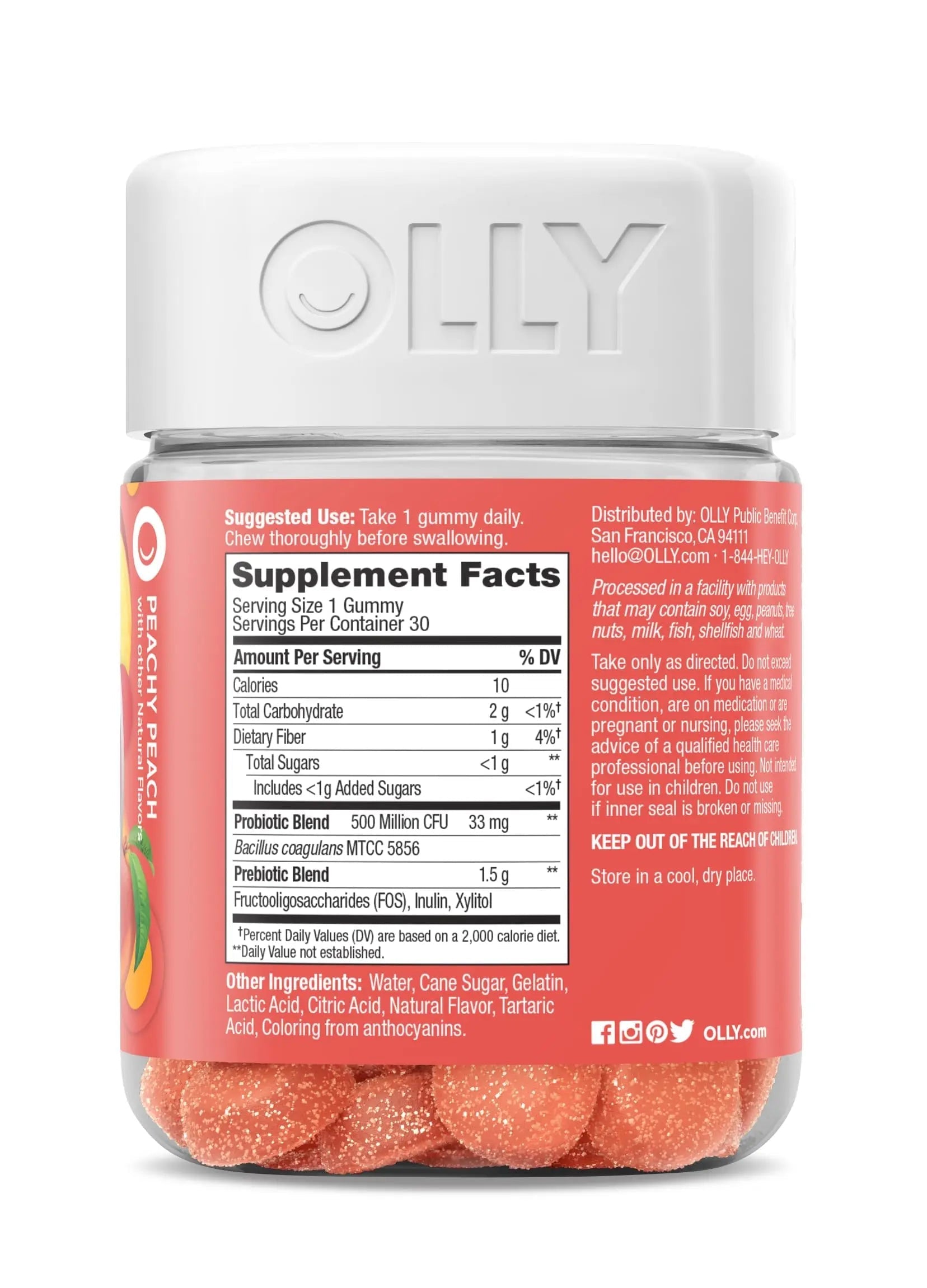 OLLY Probiotic + Prebiotic Gummy, Digestive Support and Gut Health, 500 Million CFUs, Fiber, Adult Chewable Supplement for Men and Women, Peach, 30 Day Supply - 30 Count OLLY buy australia supplements