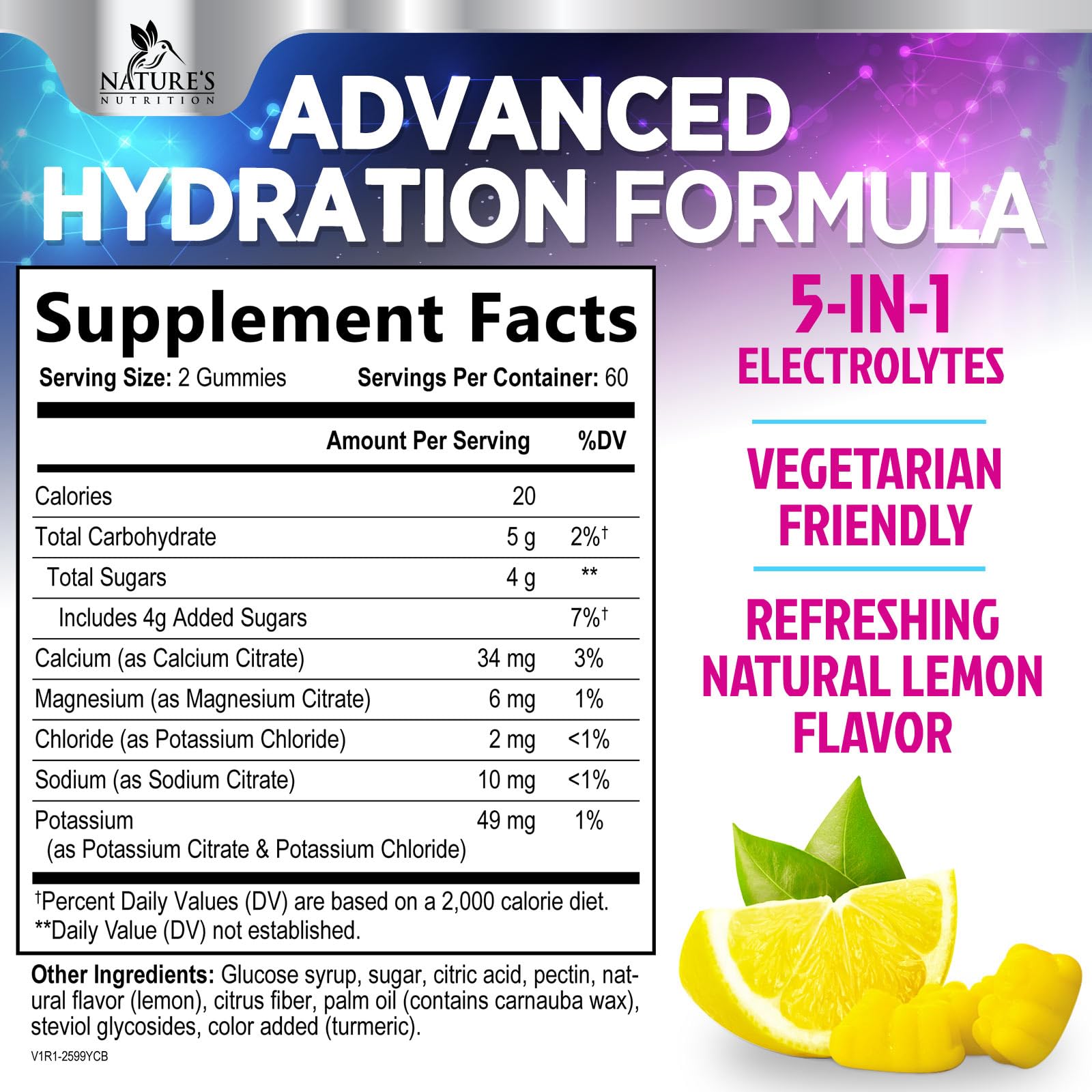 Hydration Electrolyte Gummies - Daily Liquid Replenisher Gummy - Electrolyte Multiplier with Minerals, Potassium & Real Salt - Vegan, Non-GMO - Tasty Lemon Flavor Hydration Electrolytes Nature's Nutrition buy australia supplements