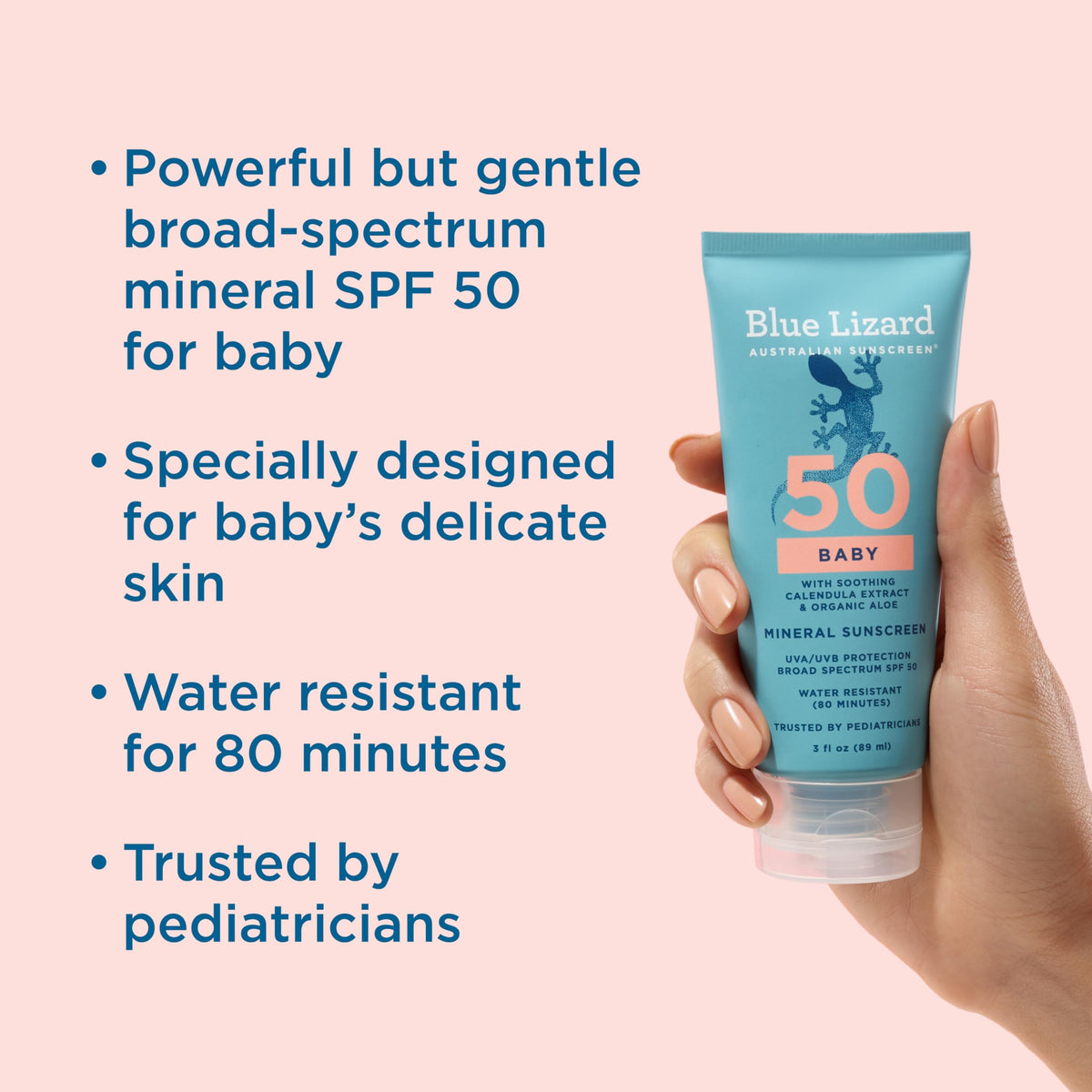 BLUE LIZARD Baby Mineral Sunscreen with Zinc Oxide, SPF 50+, Water Resistant, UVA/UVB Protection with Smart Cap Technology - Fragrance Free, 3 Ounce Tube BLUE LIZARD
