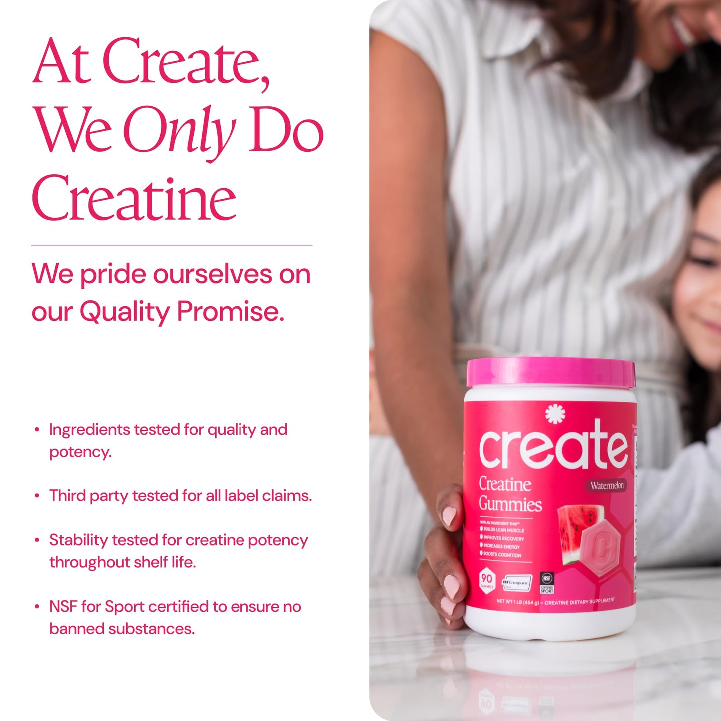 Create Creatine Monohydrate Gummies for Men & Women, Boost Focus, Strength, and Endurance, Anti-Melting Formula, Vegan, Gluten-Free, Non-GMO Create