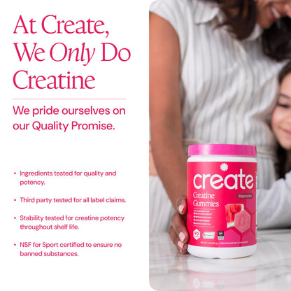 Create Creatine Monohydrate Gummies for Men & Women, Boost Focus, Strength, and Endurance, Anti-Melting Formula, Vegan, Gluten-Free, Non-GMO Create