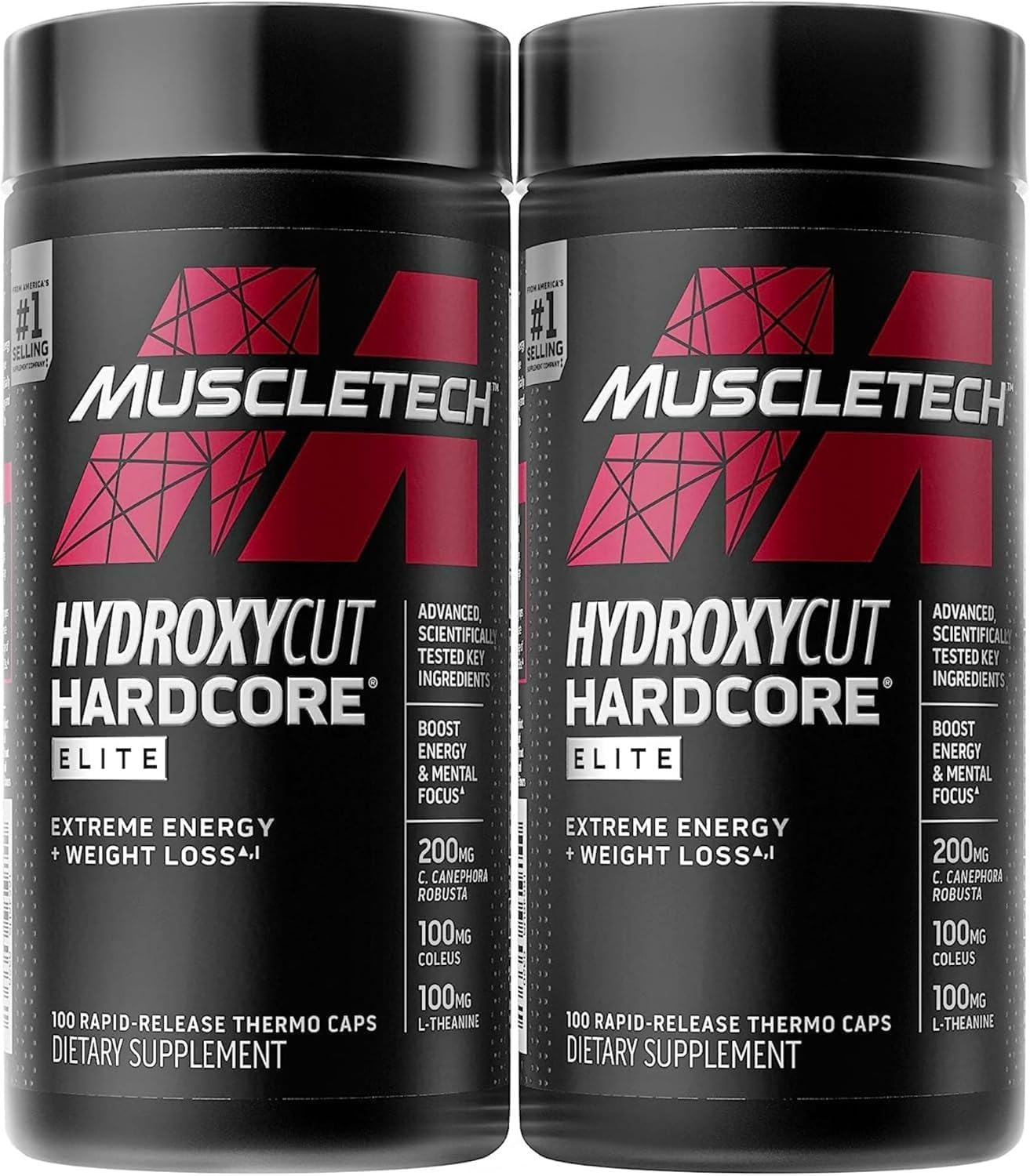 Hydroxycut Hardcore Elite - 100 Rapid-Release Thermo Caps - Energy & Focus - for Men & Women - 50 Servings (Pack of 2) Hydroxycut