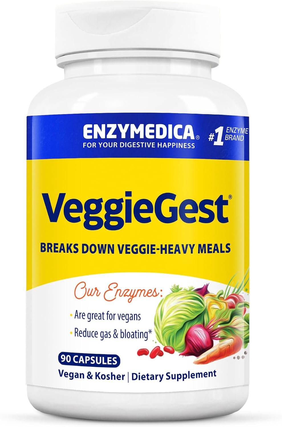 Enzymedica VeggieGest - Digestive Enzyme Supplement for Women & Men, Enzymes for Digestion & Gut Health Support, Support for Vegetarian/Vegan Diets, Helps Gas & Bloating, Gluten Free - 90 Caps Gsupps Australia