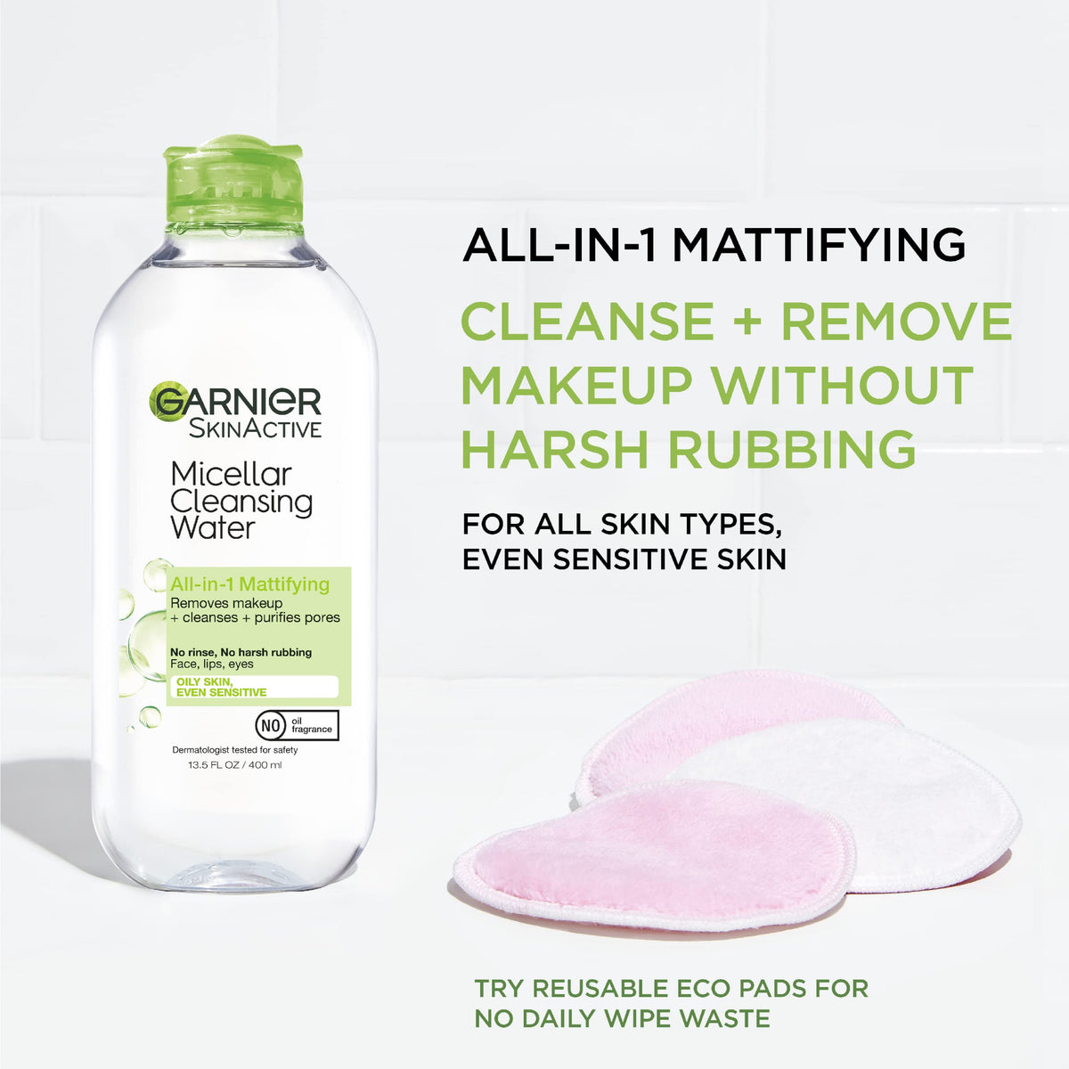 Garnier Micellar Water for Oily Skin, Facial Cleanser & Makeup Remover, Mattifying, For All Skin Types, Vegan, Cruelty Free, 13.5 Fl Oz (400mL), 1 Count Garnier