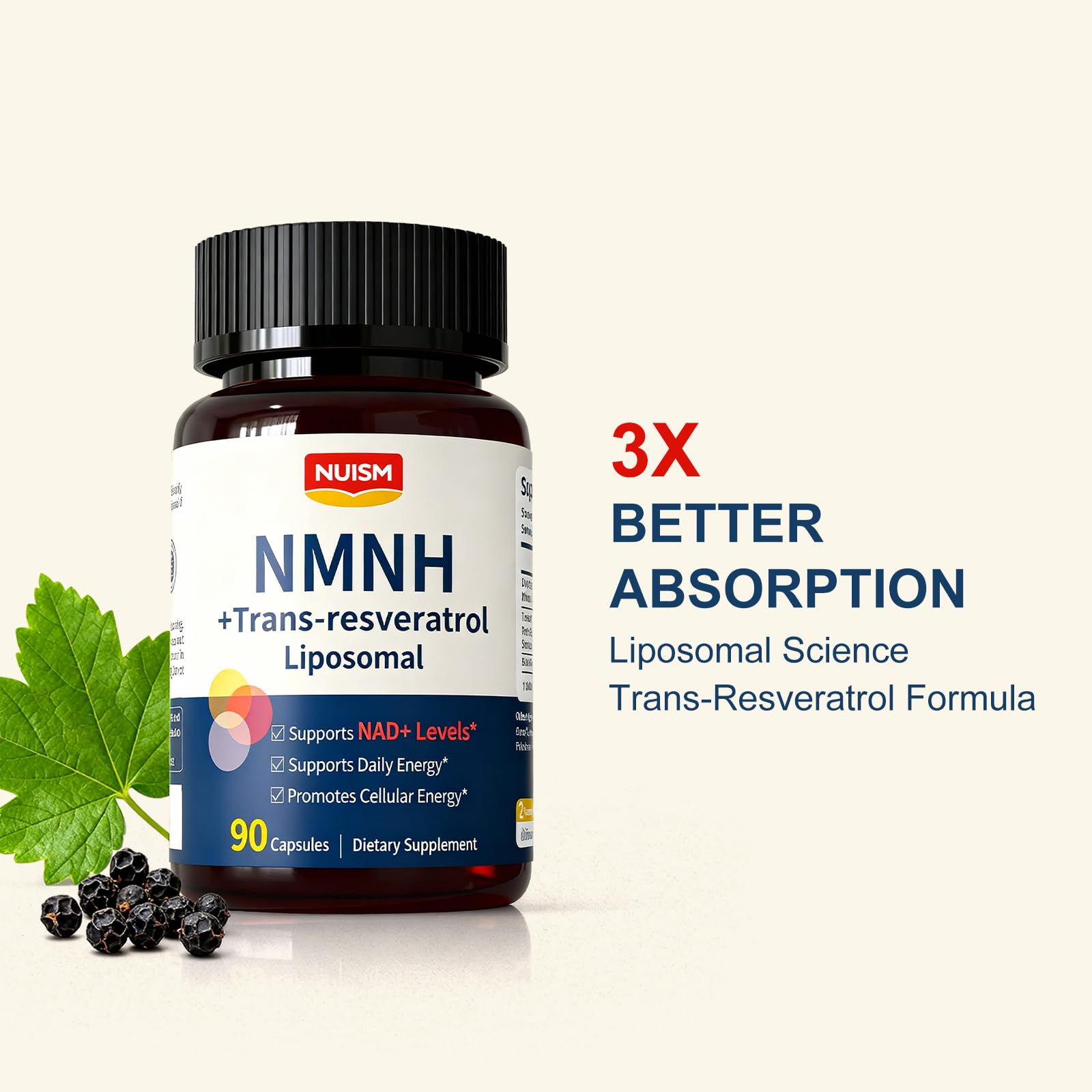 NUISM NMNH NAD+ Supplement, Liposomal 600mg NMN NAD+ and Resveratrol Complex for Cellular Energy, Healthy Aging & Metabolic Support, 90 Capsules NUISM buy australia supplements