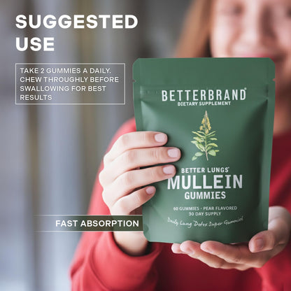 Betterbrand Mullein Chewable Gummies for Lung Cleanse and Detox, Respiratory Health Supplement, 1000mg Mullein Extract per Serving, 60 Gummies Betterbrand