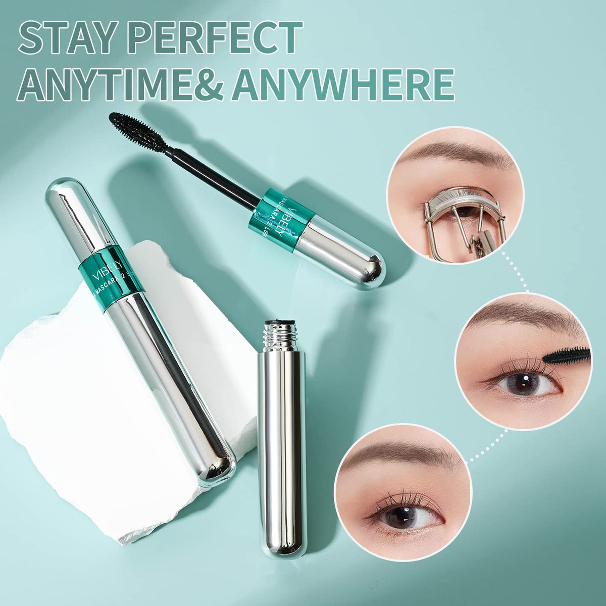 2 in 1 Mascara 5x Longer Waterproof Lash Cosmetics Natural Lengthening and Thickening Effect No Clumping Superstrong Magic 4d Silk Fiber for Vibely Mascara Makeup VIBELY
