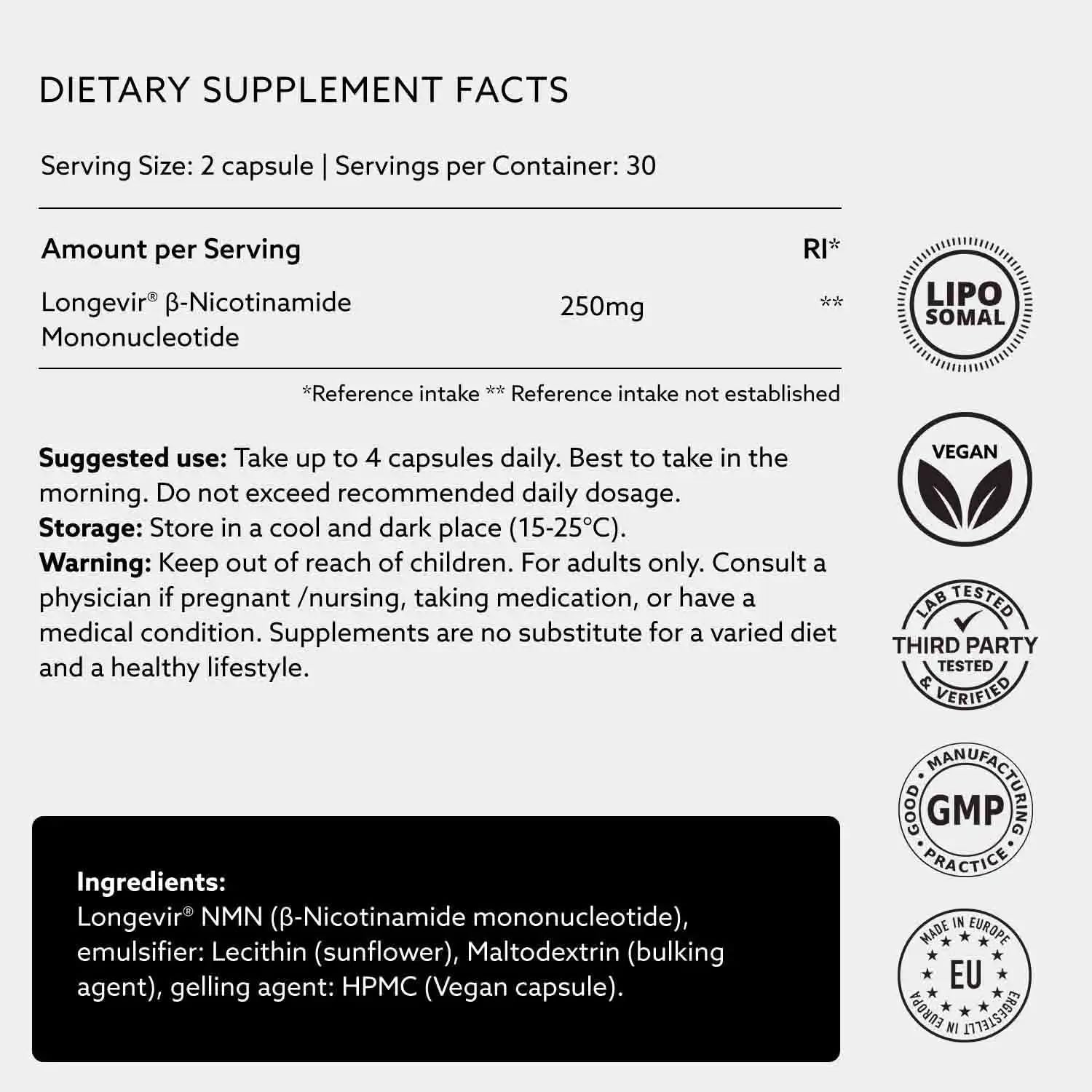 PUROVITALIS Liposomal NMN, 250mg Longevir Nicotinamide Mononucleotide Supplement, NAD+ Boost for Cellular Health, Energy & Healthy Aging, 1-Month Supply (60 Vegan Capsules) PUROVITALIS buy australia supplements
