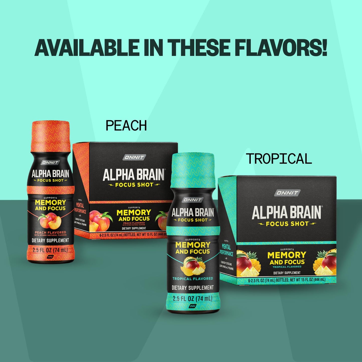 ONNIT Alpha Brain Focus Shot, Tropical Flavor, Nootropic Dietary Supplement Drink that Supports Energy, Focus, and Mood, IGEN™ Non-GMO Tested, 2.5 fl oz, 6 Count