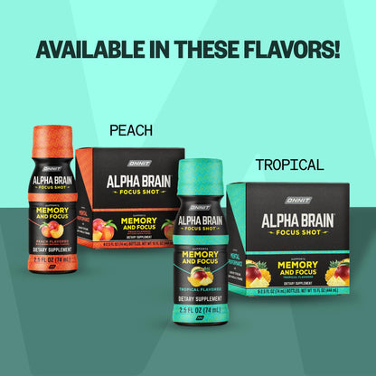 ONNIT Alpha Brain Focus Shot, Tropical Flavor, Nootropic Dietary Supplement Drink that Supports Energy, Focus, and Mood, IGEN™ Non-GMO Tested, 2.5 fl oz, 6 Count