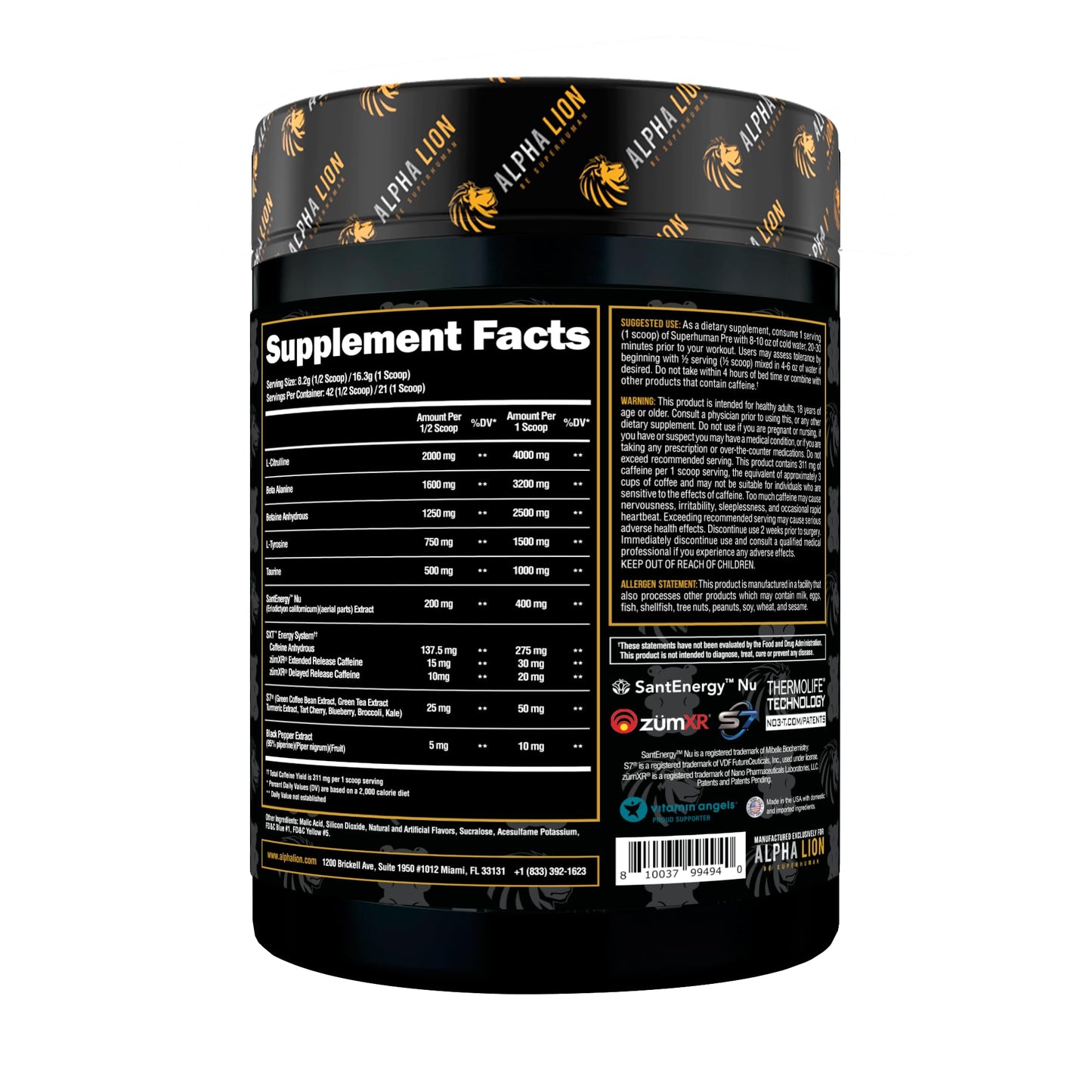 ALPHA LION Superhuman Pre Workout Powder, Beta Alanine, L-Taurine & Tri-Source Caffeine for Sustained Energy & Focus, Nitric Oxide & Citrulline for Pump (21 Servings, Sour Gummy Bear Flavor)
