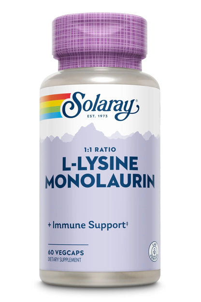 SOLARAY L-Lysine Monolaurin Immune Support Supplement, 1:1 Ratio for Immune System Function, 500 mg Each, 60-Day Money Back Guarantee SOLARAY