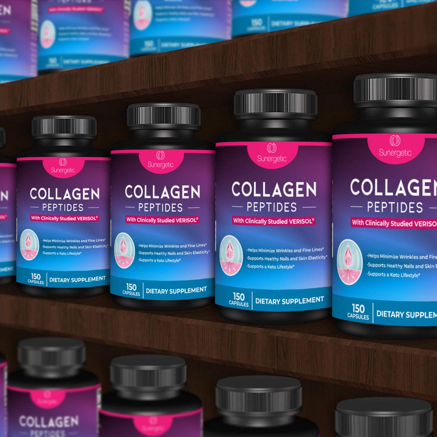 Sunergetic Premium Collagen Peptides Capsules – 2500 mg of VERISOL Collagen Peptides Type 1 & Type 3 – Multi Collagen Supplement to Support Joint Health, Hair, Skin & Nails – 150 Collagen Capsules Sunergetic buy australia supplements