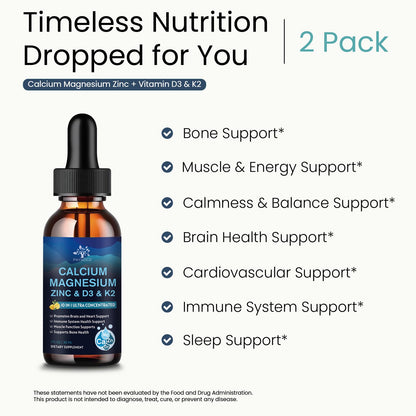 (2 Pack) 10 in 1 Magnesium Calcium Zinc Supplement with Vitamin C D3 K2, Glycinate Mag Vegan Liquid Drops Plus L-Theanine Boron Sea Moss Extract, Immune Support PAYAOCZ
