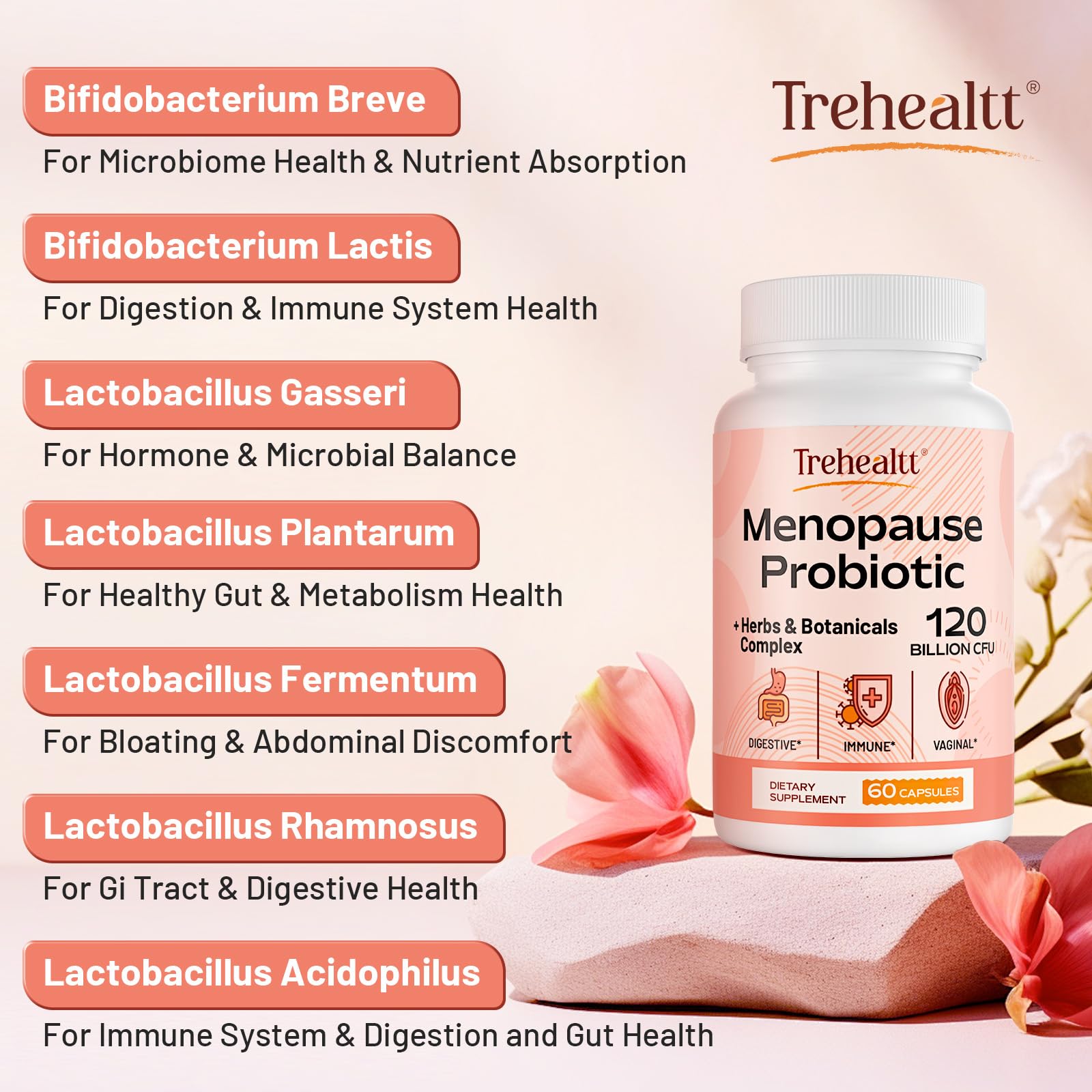 Menopause supplements for women, 120 Billion CFU Probiotic, 13-in-1 Herbs & Botanicals Complex, for Hormone Menopause, Hot Flashes, Night Sweats, Mood Swings, Sleep Disturbances, Vegan, 60 Capsules Trehealtt buy australia supplements