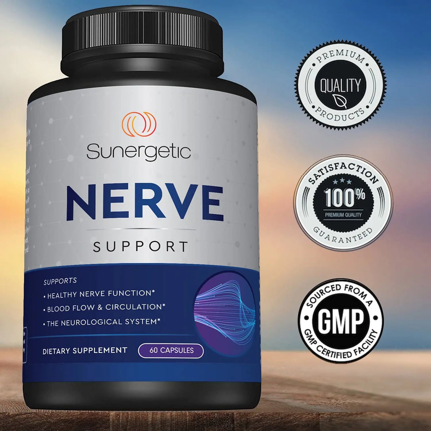 Premium Nerve Support Supplement – with Alpha Lipoic Acid (ALA) 600 mg, Acetyl-L-Carnitine (ALC) & Benfotiamine - Nerve Support Formula for Healthy Circulation, Feet, Hands & Toes - 60 Capsules Sunergetic