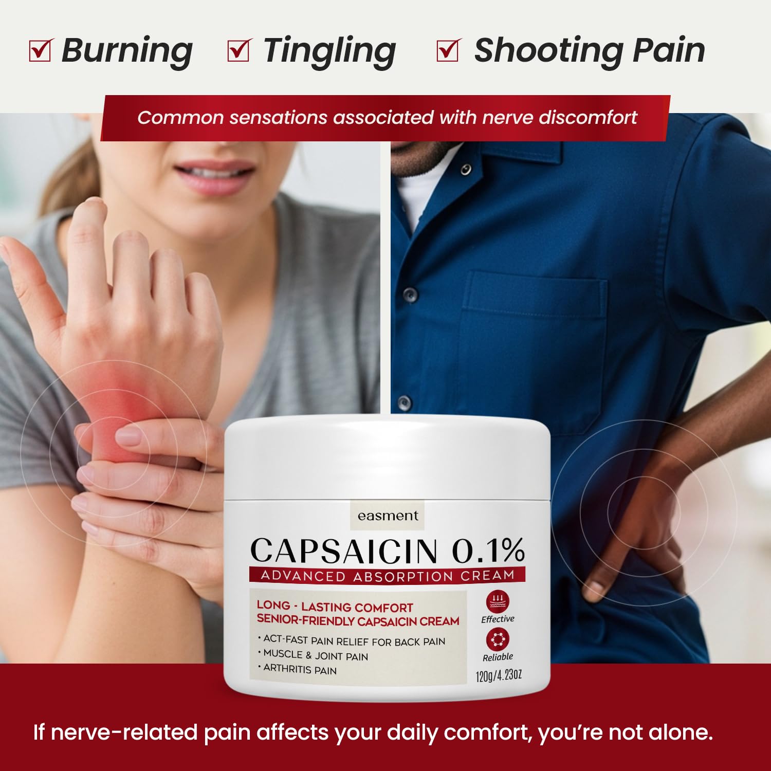 Easment Capsaicin Pain Relief Cream – Topical Arthritis & Muscle Pain Relief for Joint, Nerve & Back Pain – Medicated Pain Cream with Capsaicin 0.1% – Arnica, Aloe & Chamomile, 4.23 Fl Oz Easment buy australia supplements
