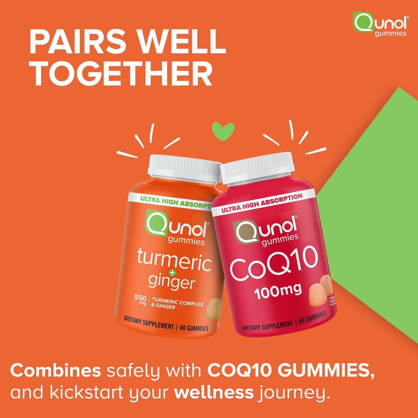 Qunol Turmeric and Ginger Gummies - Joint Support Supplement with Ultra High Absorption, 90 Count Vegan and Gluten Free Gummies Qunol
