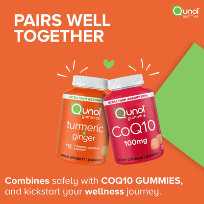 Qunol Turmeric and Ginger Gummies - Joint Support Supplement with Ultra High Absorption, 90 Count Vegan and Gluten Free Gummies Qunol