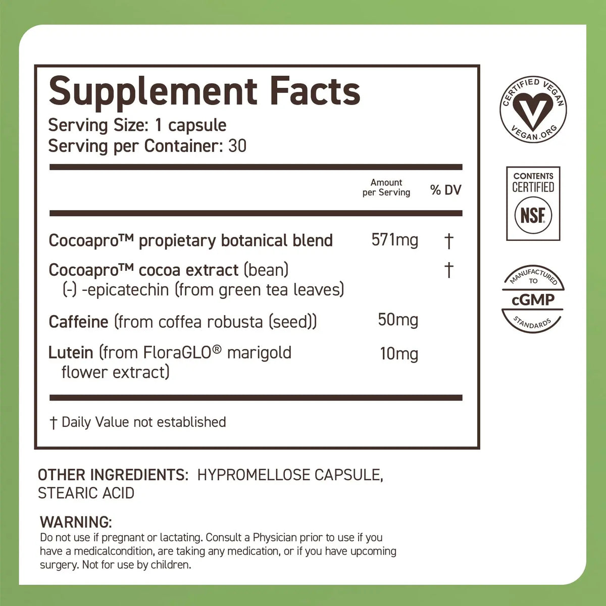 CocoaVia Memory & Focus Brain Supplement, 30 Day, Cocoa Flavanol Blend, Lutein, Added Caffeine for Boost. Improve Cognitive Function, Attention, Vegan & Plant Based, 30 Capsules CocoaVia