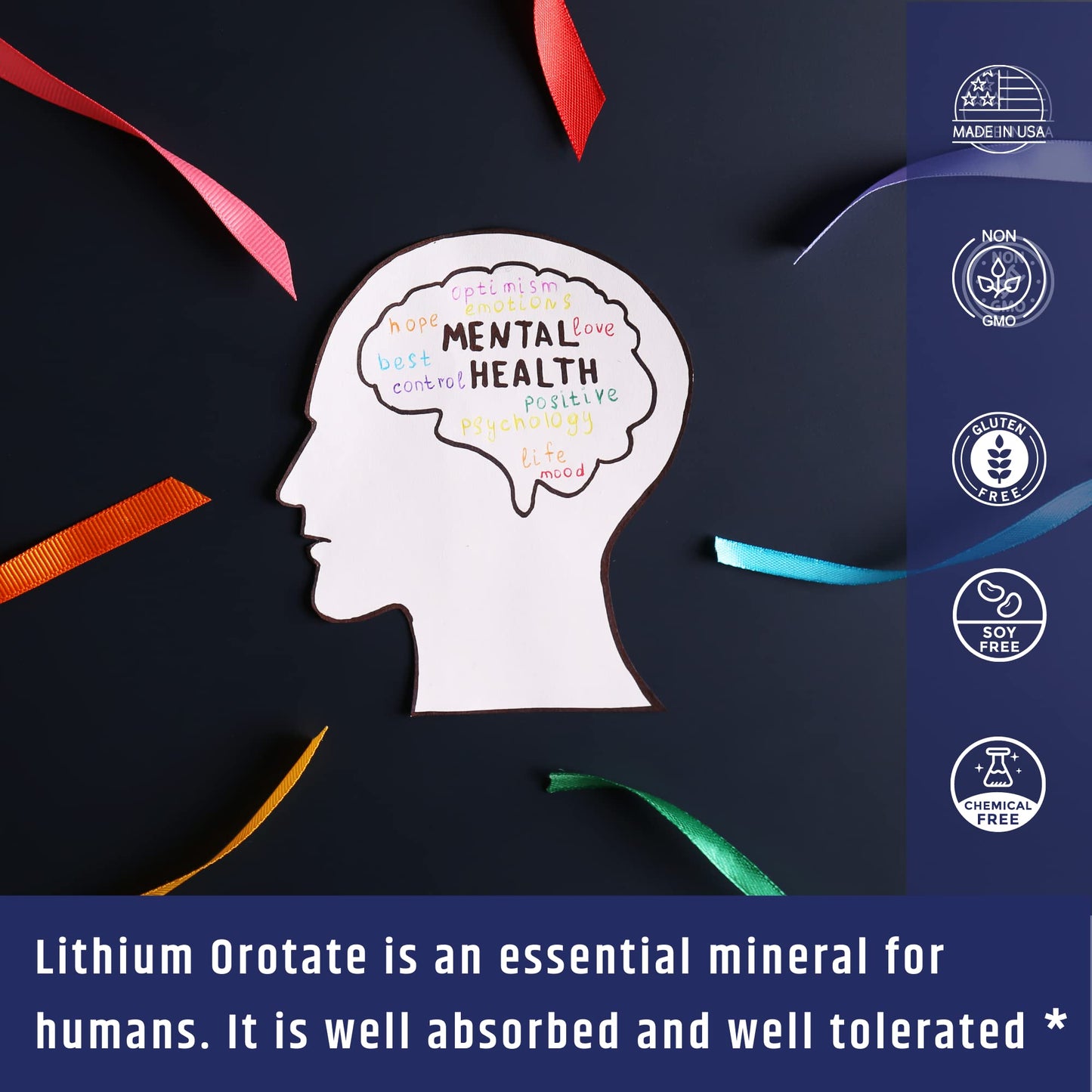 Lithium Orotate 10mg per Capsule - 60 Vegetarian Capsules. Memory and Emotional Wellness Support - Magnesium Stearate Free AgeImmune