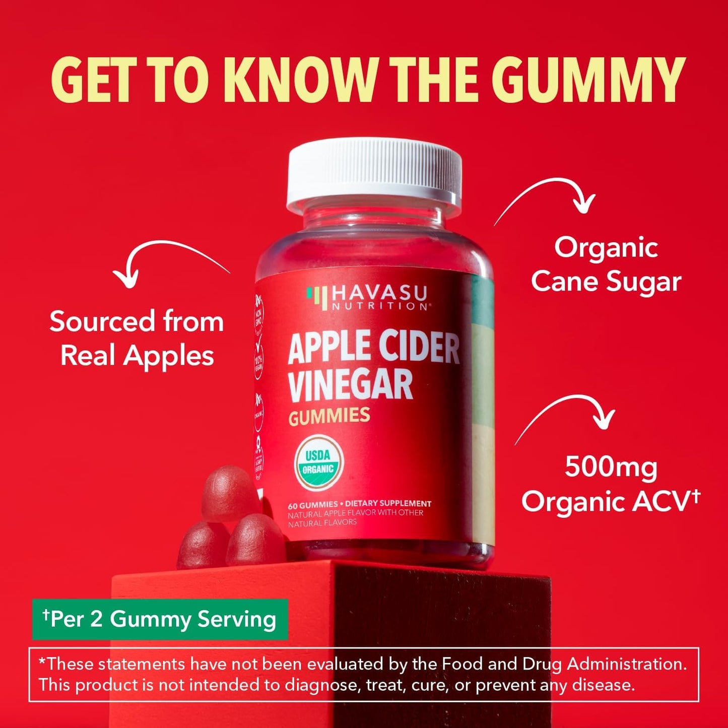 Apple Cider Vinegar Gummies, USDA Organic, Apple Flavor, 1-Month Supply | USDA Organic ACV Gummies for Digestive Health, Metabolism & Gut Support, Vegan, Gluten-Free, No Harsh Taste, 60ct Gsupps Australia