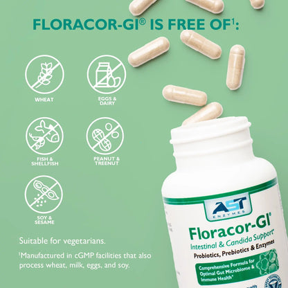 AST Enzymes Floracor - Supports Gut & Intestinal Health - Premium Probiotic, Prebiotic and Enzyme Formula - 60 Vegetarian Capsules AST Enzymes