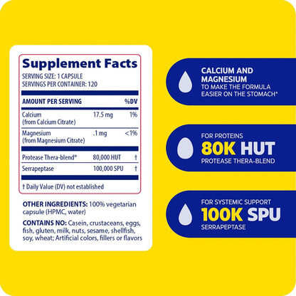 Enzymedica SerraGold - High Potency Serrapeptase Enzyme Supplement for Men & Women, Serrapeptase 100,000 SPU for Adults, Supports Sinus & Respiratory Health, Heart & Immune Function - 120 Capsules Gsupps Australia