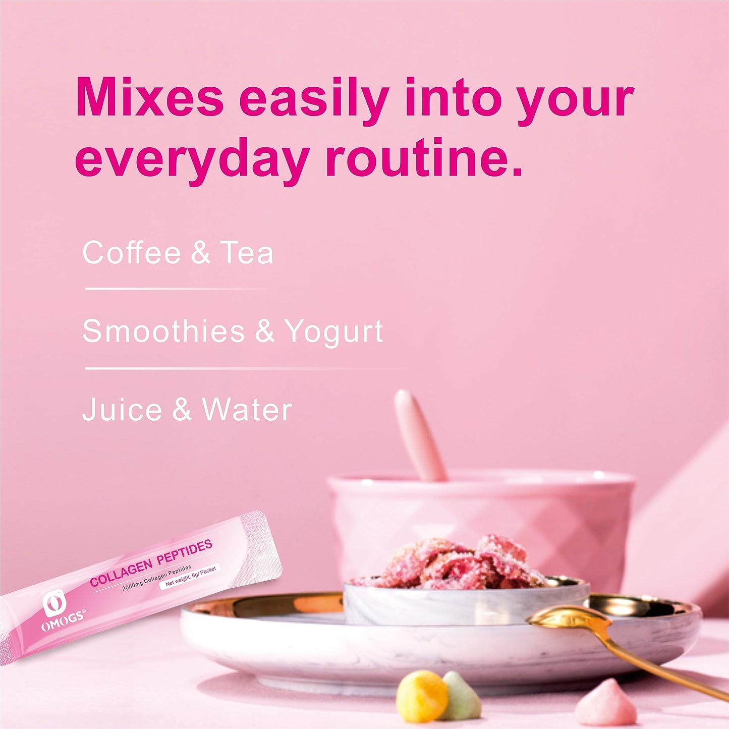 OMOGS Collagen Peptides Powder, with Prebiotics & Cranberry Extract -Hydrolyzed Collagen Peptides Support Hair, Skin, Nail, Bone & Digestive Health OMOGS