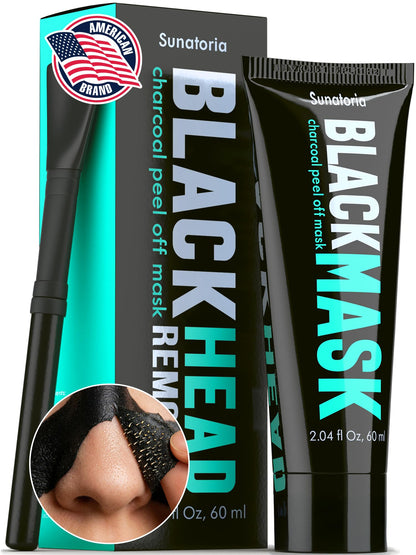 SUNATORIA Original Black Peel Off Face Mask - Charcoal Pore Mask - Helps Remove Excess Oil & Lift Away Surface Impurities – Botanical Extracts & Vitamins A, E, B5-2.04 fl oz SUNATORIA