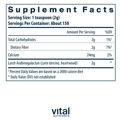 Vital Nutrients Arabinogalactan Powder - Vegan Prebiotic Fiber Supplement for GI Health, Liver, and Immune Support Vital Nutrients