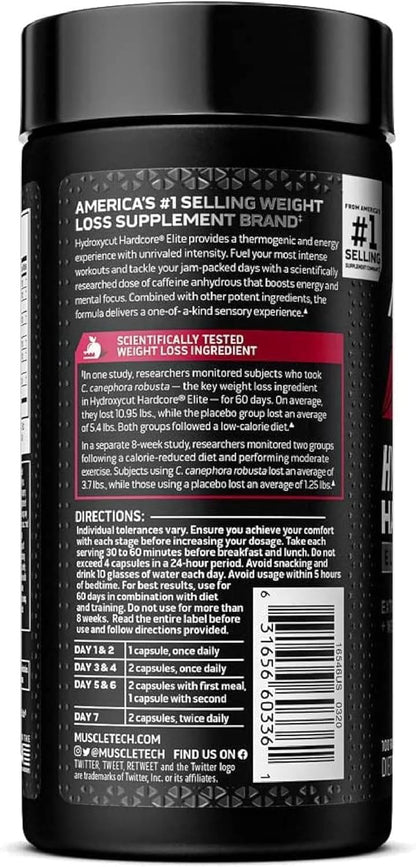 Hydroxycut Hardcore Elite - 100 Rapid-Release Thermo Caps - Energy & Focus - for Men & Women - 50 Servings (Pack of 2) Hydroxycut