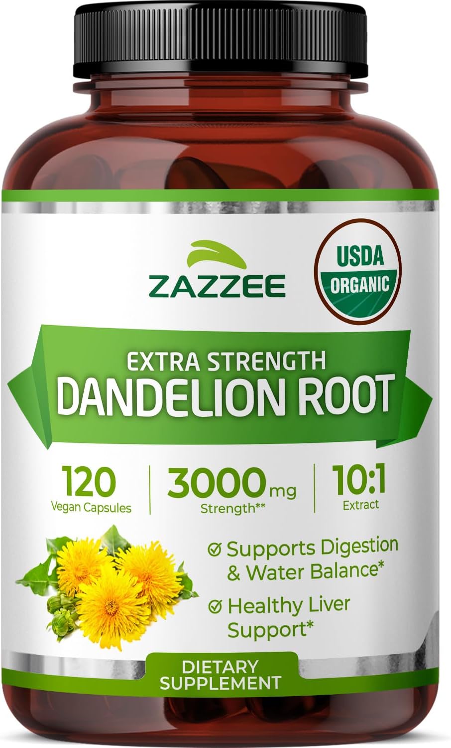 Zazzee USDA Organic Dandelion Root 10:1 Extract, 120 Capsules | 4 Month Supply, Liver & Detox Support, Taraxacum Officinale, Organic Herbal Supplement, All-Natural, Non-GMO, Made in the USA Gsupps Australia