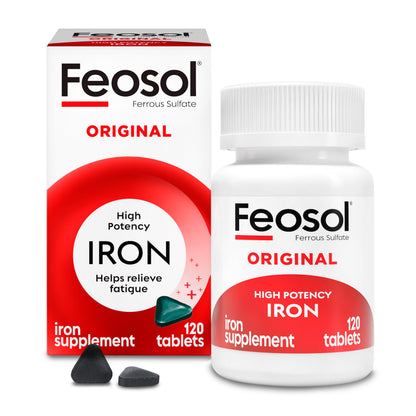Feosol Original Iron Supplement Tablets, Non-heme, 65mg Iron per Pill, 1 Per Day, 120ct, 4 Month Supply, for Energy and Immune System Support, Made in USA Feosol