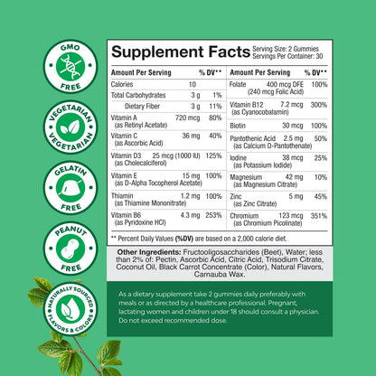 Teen Multivitamin Gummies 12-17 - Teen Boys & Girls Gummy Vitamins for Better Skin, Immune Strength, Mood & Energy Support - Teenage Girl & Boy Supplements Natures Craft
