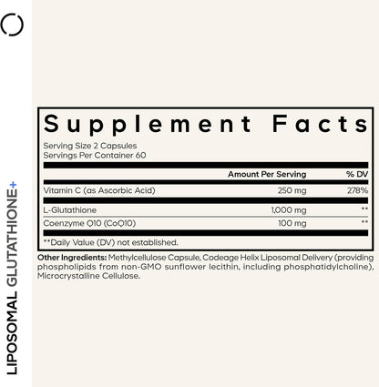 Codeage Liposomal Glutathione+ Supplement - 1000 mg Reduced L-Glutathione Pills, Vitamin C Ascorbic Acid, CoQ10 - Liposomal Delivery - Skin & Antioxidant Support - Non-GMO - 120 Capsules