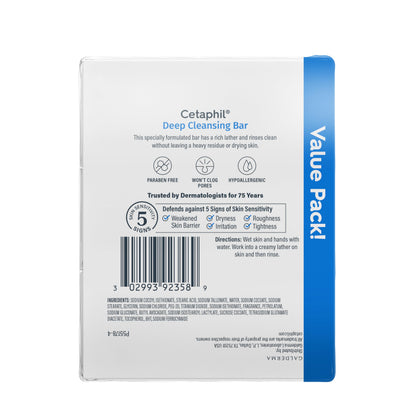 Cetaphil Deep Cleansing Face & Body Bar Soap, Sensitive Skin Care, 3ct Cetaphil