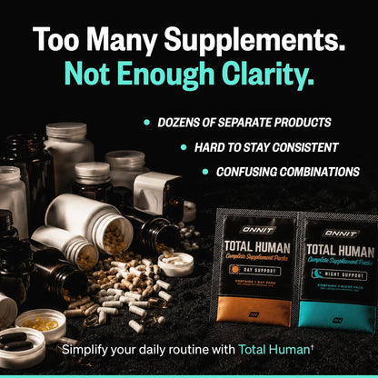 ONNIT Total Human Adult Multivitamin Comprehensive Capsule Packs with Day and Night Support, Daily Vitamin Packs for Men and Women, Dietary Supplement Capsules, 30-Day Supply, 60 Packs
