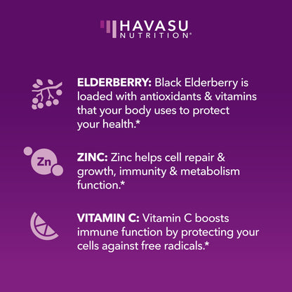 Sambucus Elderberry Gummies for Adults - Immune Support Supplement with Vitamin C and Zinc - Enhanced Formula for Daily Defense - 60 Count HAVASU NUTRITION