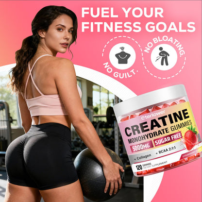 eterlower Creatine Monohydrate Gummies, 5g Creatine Gummies for Women & Men.Pre-Workout & Muscle Growth Support, eterlower