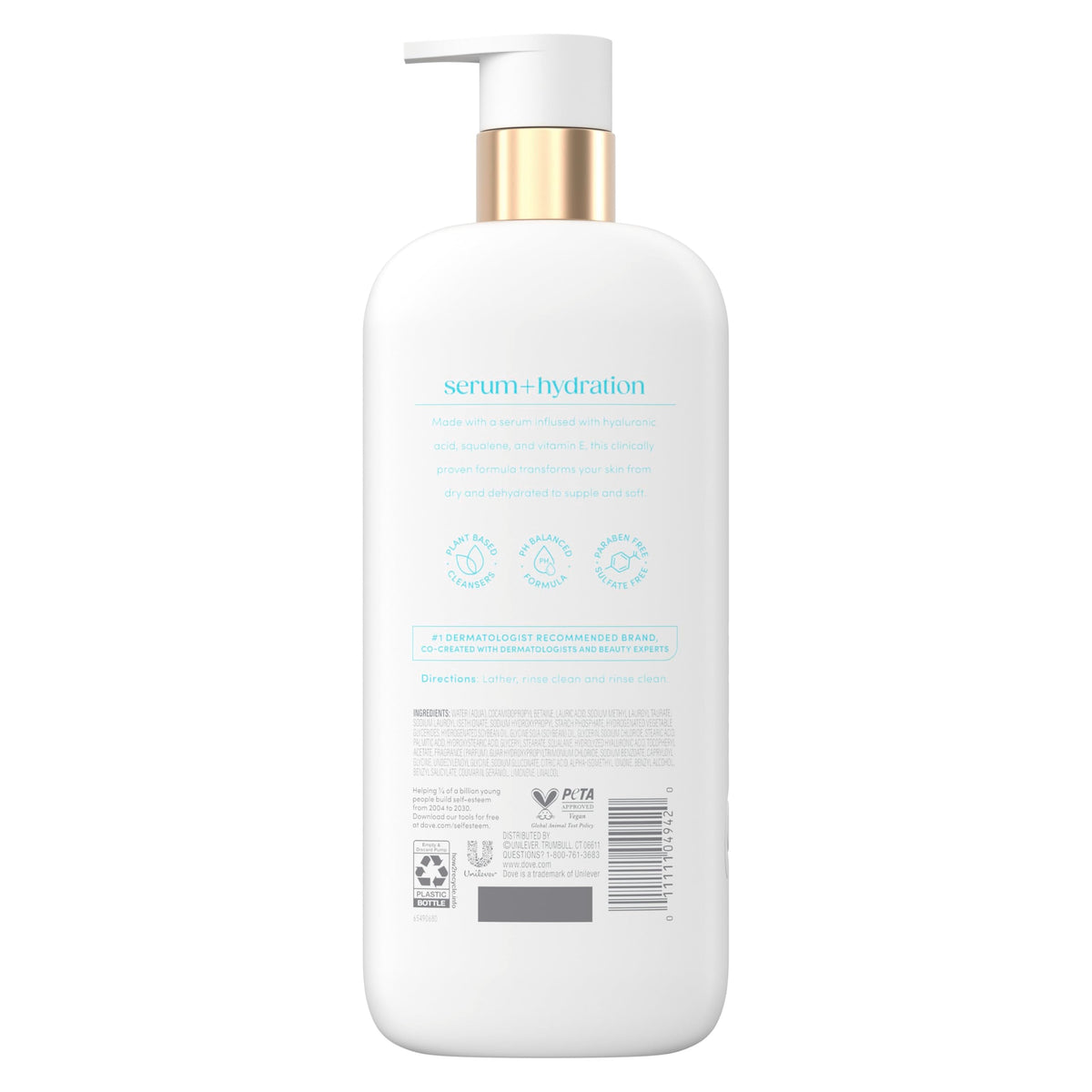 Dove Serum+ Hydration Body Wash Hyaluronic Acid 6% Hydration Serum, 18.5 oz Dove