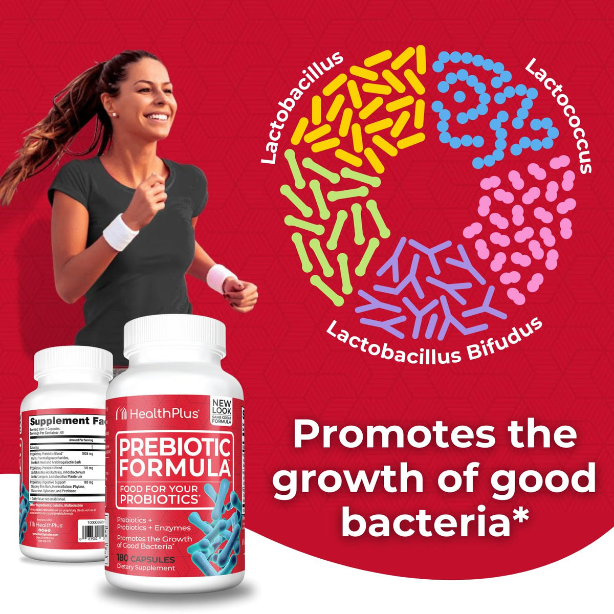 Health Plus Prebiotic Formula - Probiotics + Prebiotics + Digestive Enzymes - Gluten Free, Dairy Free, Natural Herbal Ingredients Health Plus