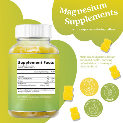 BeLive Magnesium Glycinate Gummies 200 mg - Sugar Free Supplement for Muscle Relaxation, Sleep Support, & Heart Health for Adults & Kids BeLive