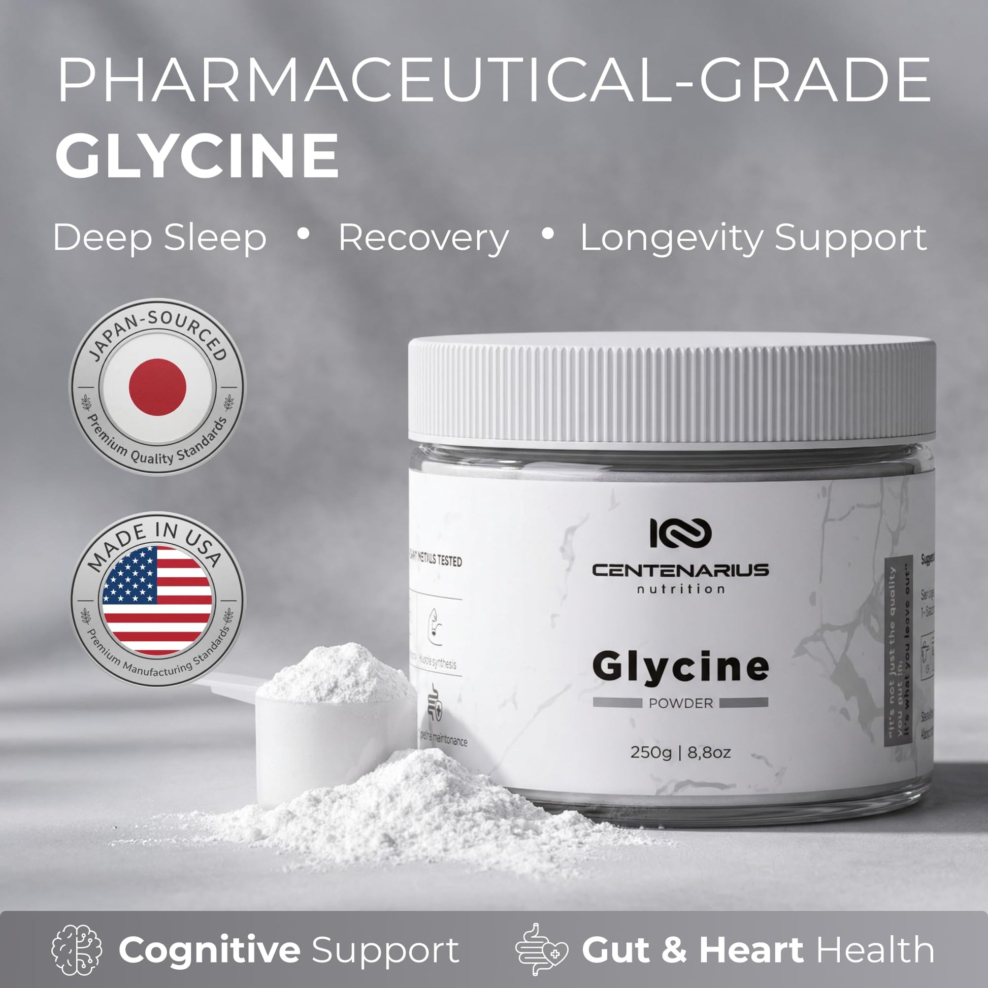 Premium Glycine Powder 250g | Amino Acids Supplement for Post Workout Muscle Recovery, Digestion, Sleep Aid + More - Vegan, Additive-Free Centenarius Nutrition buy australia supplements