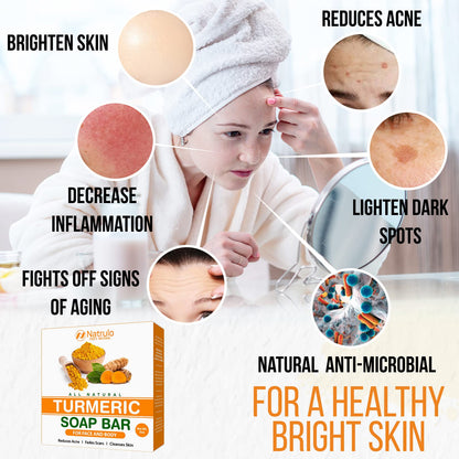 Natural Turmeric Soap Bar for Face & Body – Turmeric Skin Brightening Soap for Dark Spots, Uneven Skin Tone & Underarms – Exfoliating Face Wash Helps Improve Breakouts, & Cleanses Skin – 5oz Bath Bar Natrulo