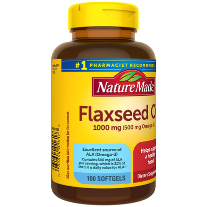 Nature Made Flaxseed Oil 1000 mg, Fish Free Omega 3 Supplement, Dietary Supplement for Heart Health Support, 100 Softgels, 100 Day Supply Nature Made