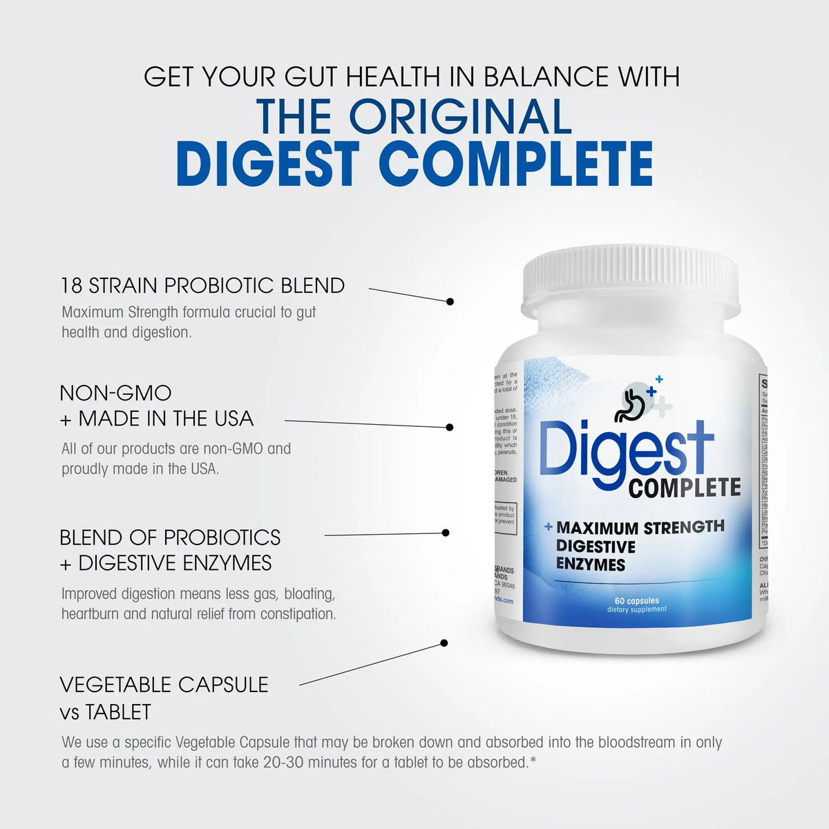 Digest Complete 2-in-1 Probiotic Digestive Enzymes, 60 Capsules Instant Brands